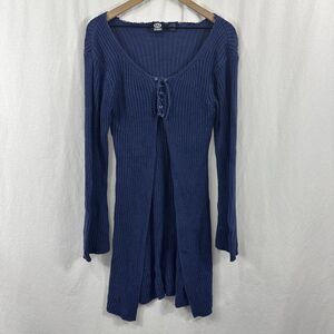 Rue Twenty One Y2K Blue Knit Flare Sleeve Tie Front Duster Cardigan Size L
